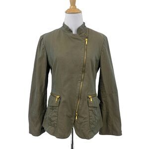 Lafayette 148 Jacket Womens 8 Moss Iridescent Elwood Side Zip Mandarin Collar